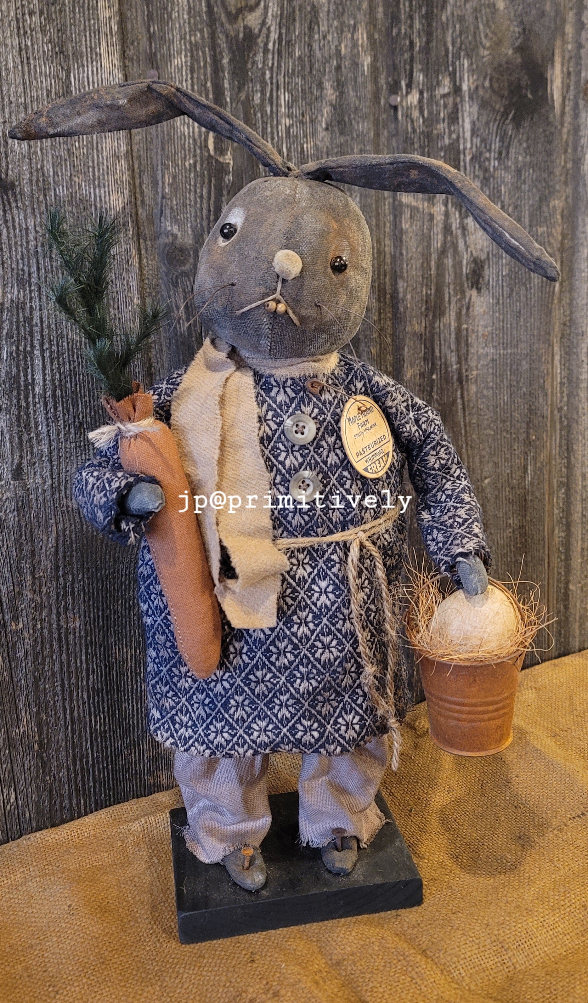 *Caleb* Primitive Rabbit w/carrot and egg pail – Primitively
